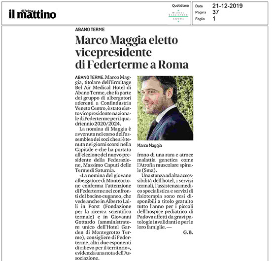 Marco Maggia eletto vicepresidente di Federterme a Roma