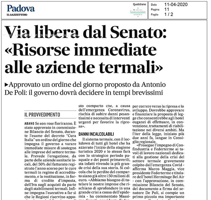 Via libera dal Senato: Risorse immediate alle aziende termali