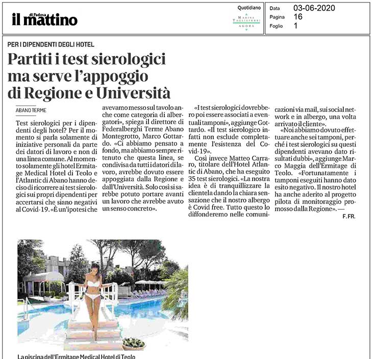 Partiti i test sierologici ma serve l'appoggio di Regione e Università