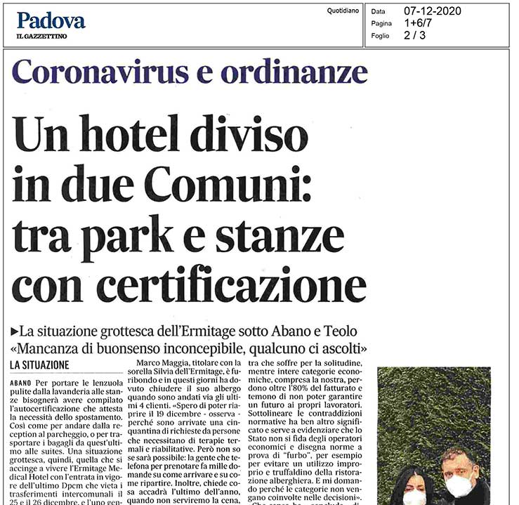 Un hotel diviso in due Comuni: tra park e stanze con certificazione