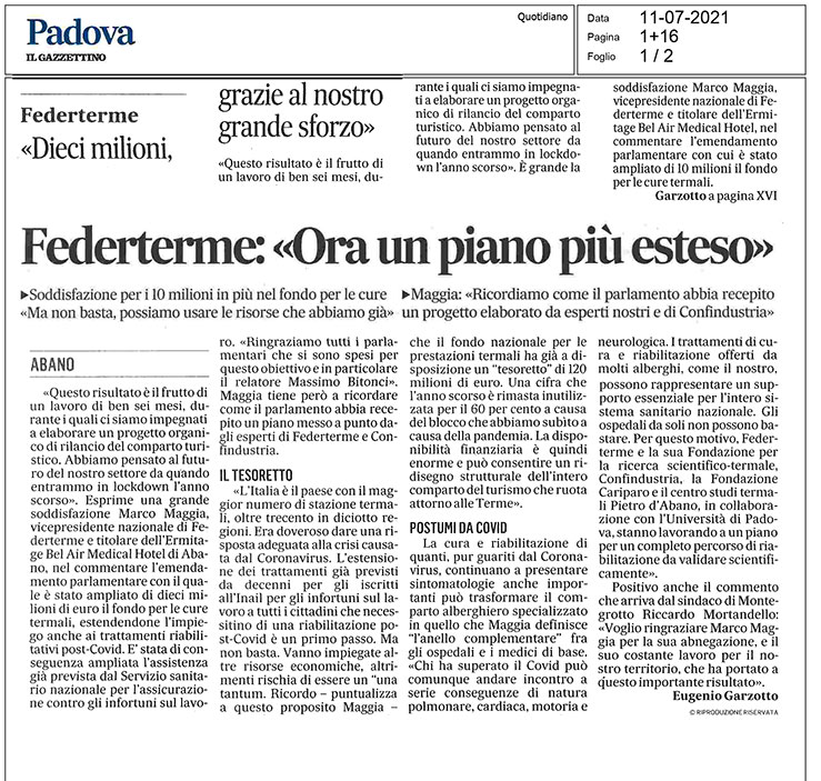 Federterme: Ora un piano più esteso