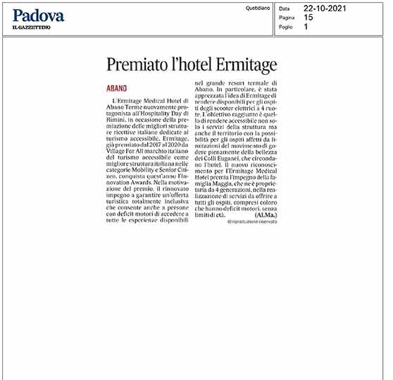 Premiato l'hotel Ermitage