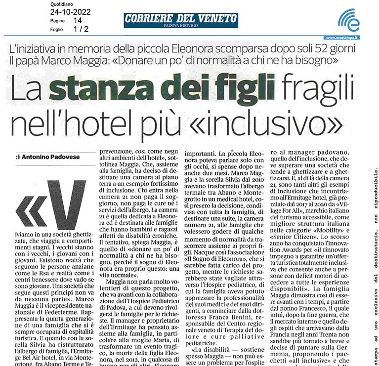 La stanza dei figli fragili nell'hotel più «inclusivo»