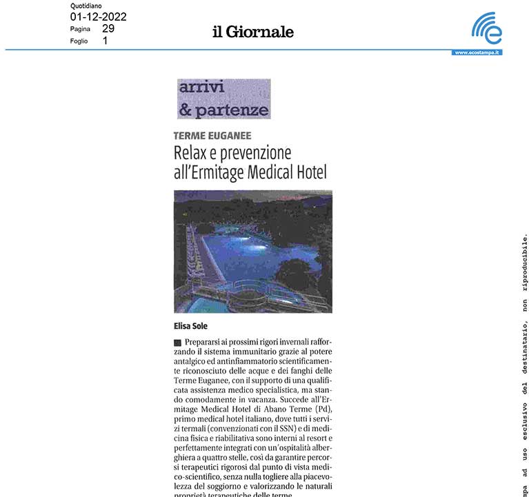 Relax e prevenzione all'Ermitage Medicai Hotel