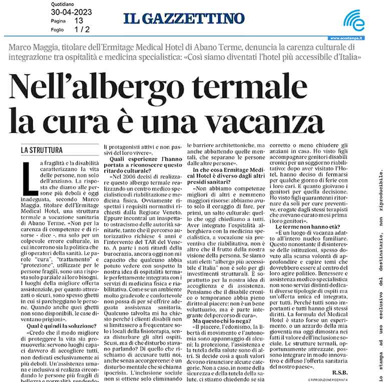 Nell'albergo termale la cura è una vacanza